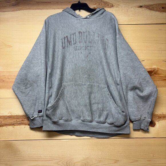 Vintage Minnesota Duluth Bulldogs Hoodie Mens XL Gray Distressed - Picture 1 of 14